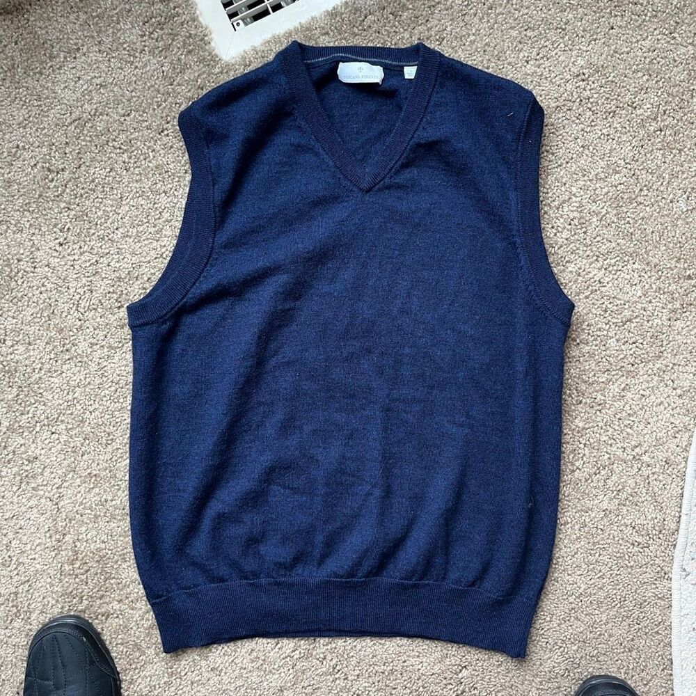 Toscano Firenze Merino Wool Sweater Vest SZ L Navy V-Neck